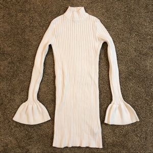 Mock neck ruffle sleeve knit dress